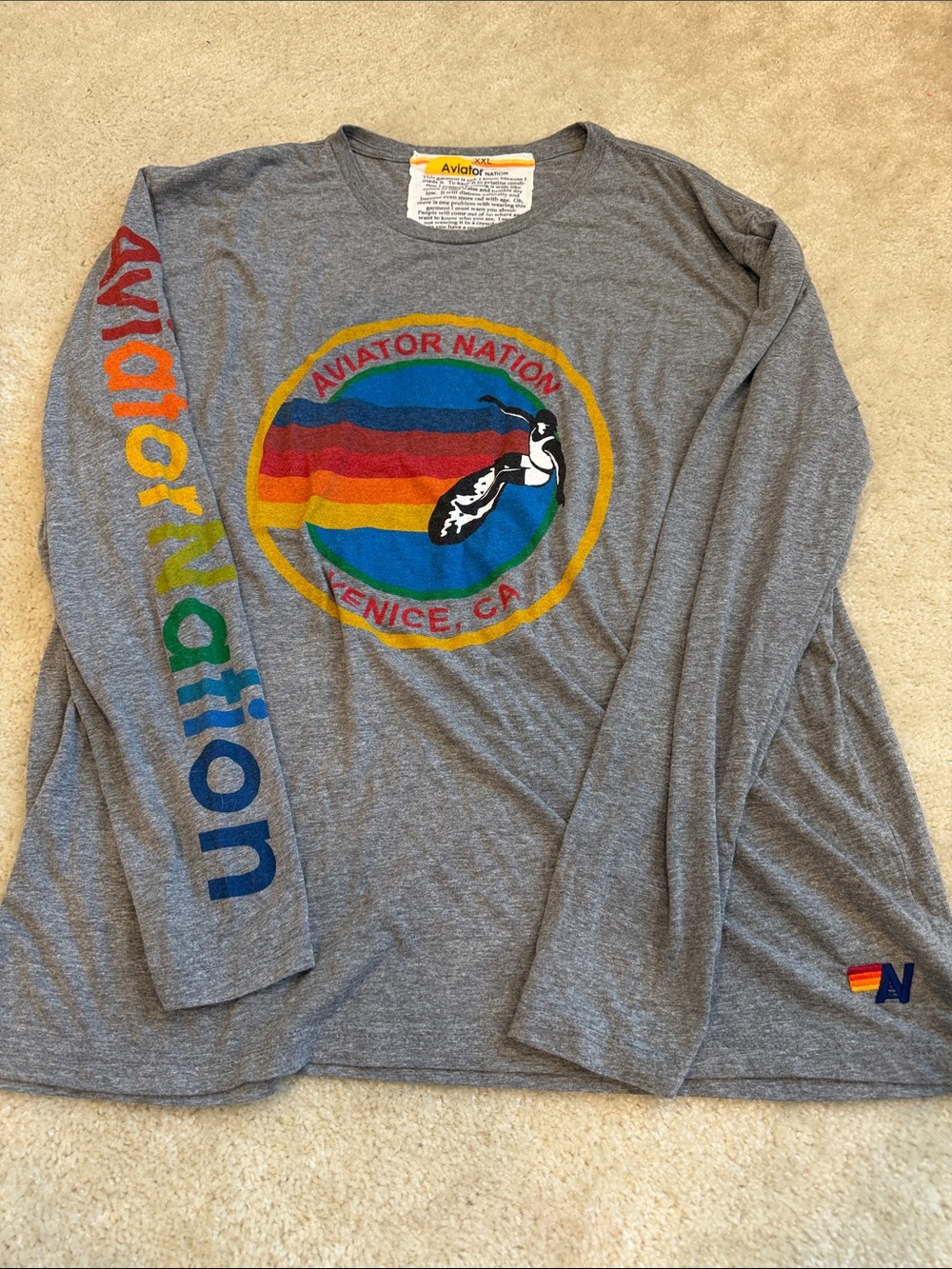 Aviator Nation grey logo long sleeve tee size XXL